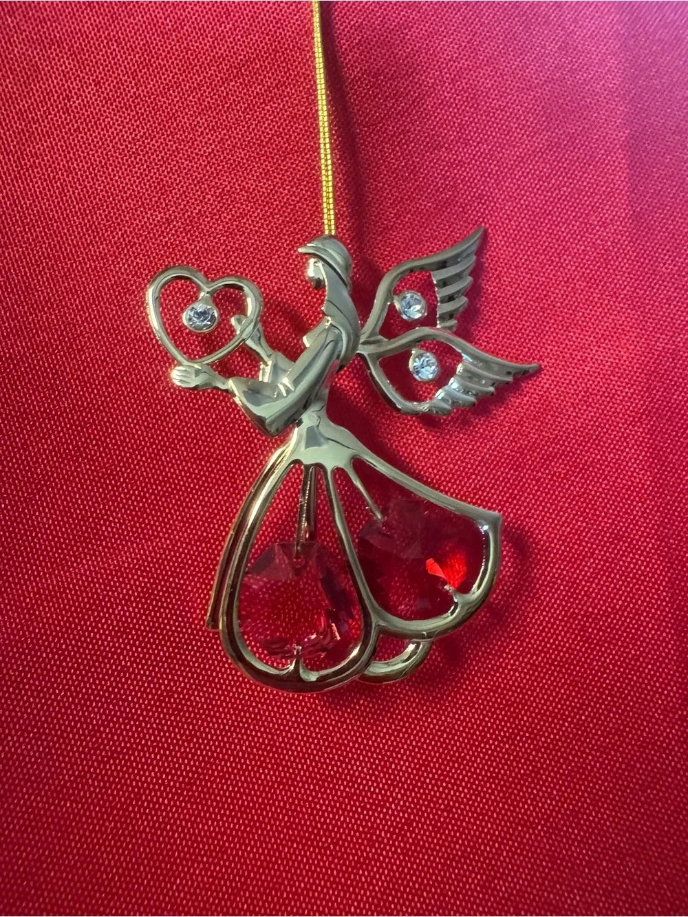 Gold-Tone Angel Ornament with Teal Crystals